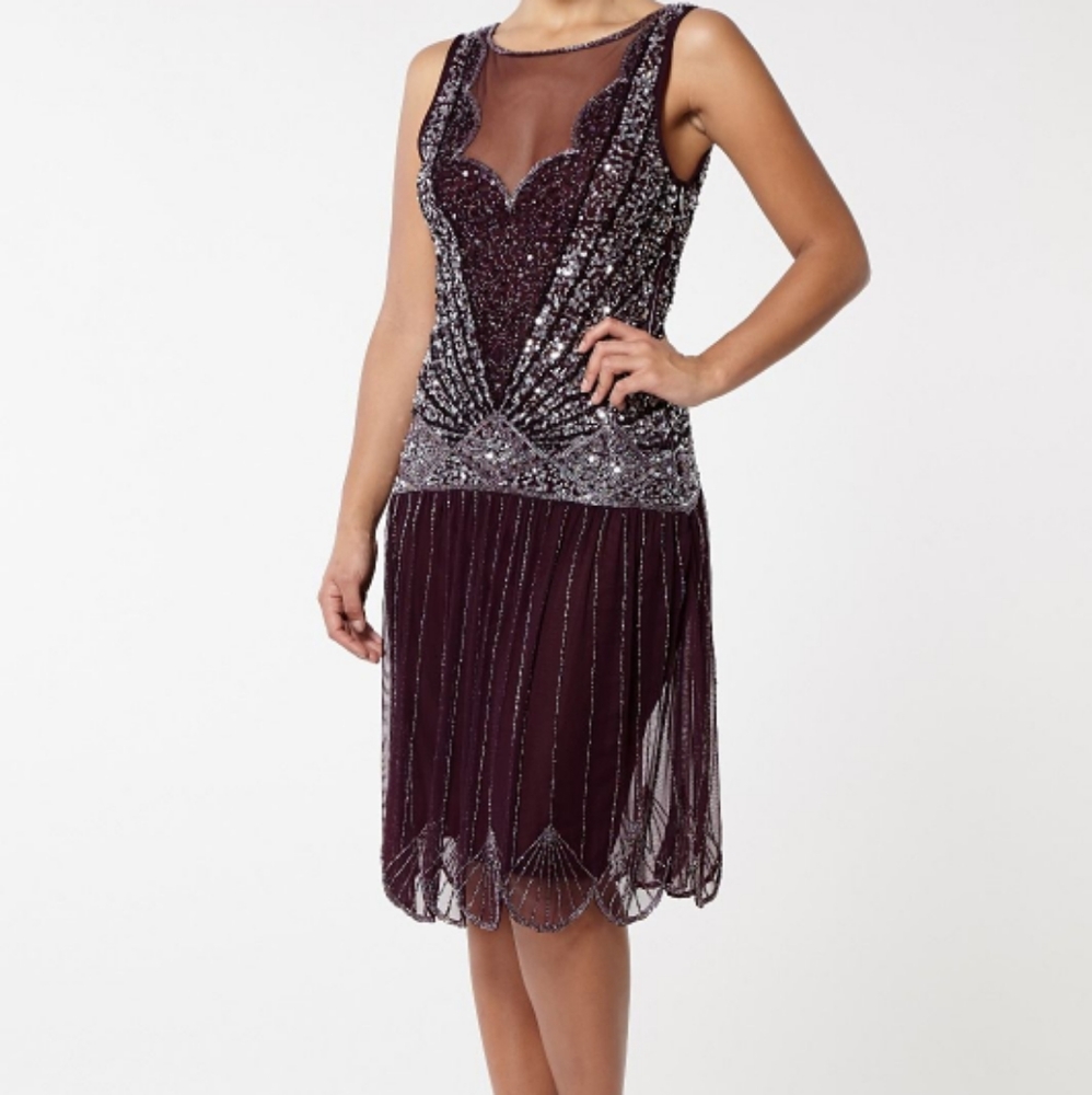 Gatsbylady Elaina Drop Waist Flapper Dress in Plum